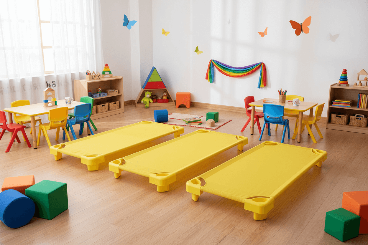 Žluté plastové lehátko do školky